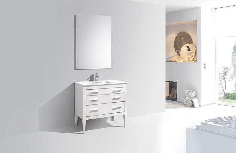 Kube Bath Eiffel 36'' High Gloss White Vanity W/ Quartz Counter Top - E36-GW