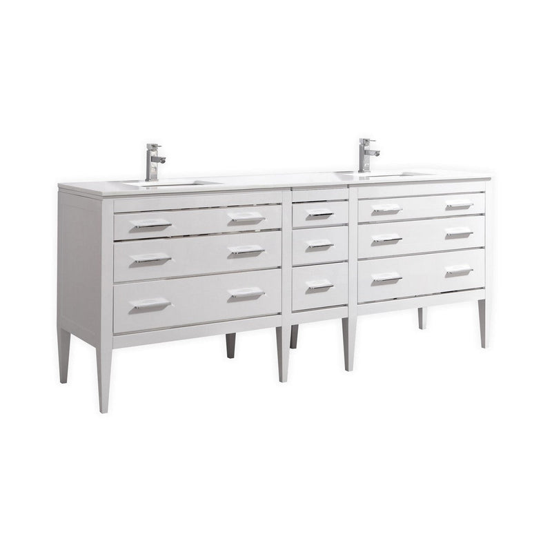 Kube Bath Eiffel 82'' Double Sink High Gloss White Vanity W/ Quartz Counter Top - E84-GW