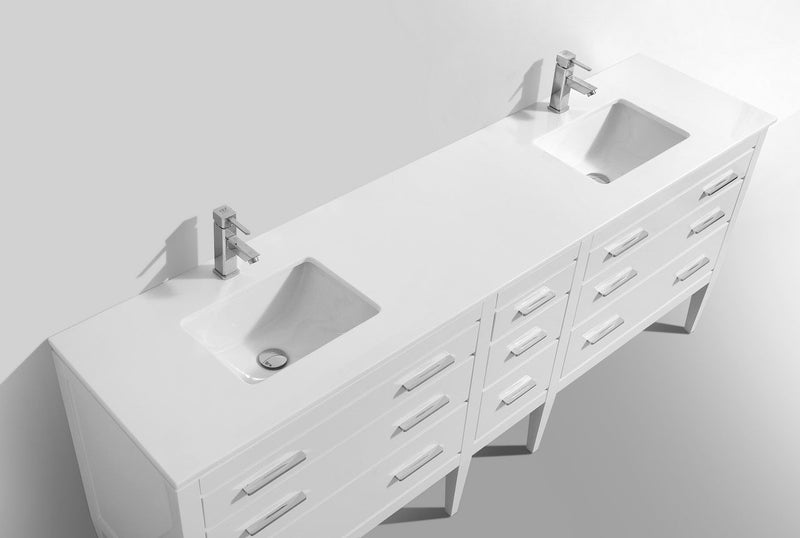 Kube Bath Eiffel 82'' Double Sink High Gloss White Vanity W/ Quartz Counter Top - E84-GW