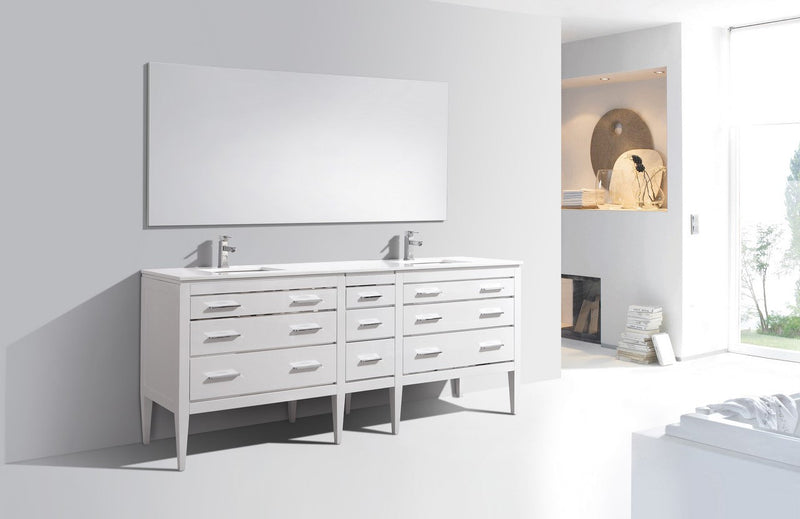 Kube Bath Eiffel 82'' Double Sink High Gloss White Vanity W/ Quartz Counter Top - E84-GW