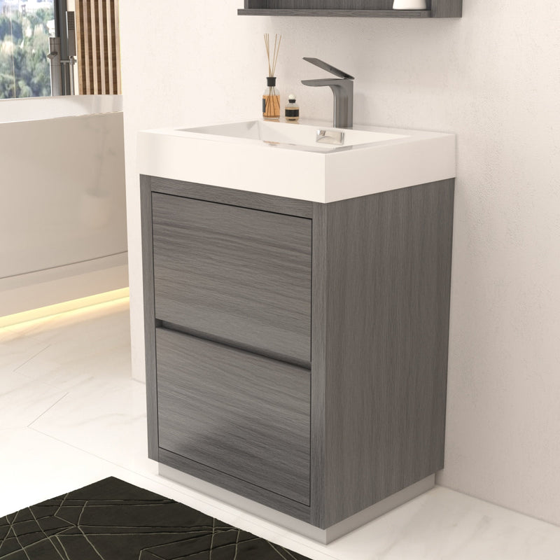 Kube Bath Bliss 24" Vulcan Ash Grey Free Standing Modern Bathroom Vanity - FMB24-VAG
