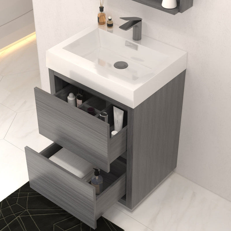 Kube Bath Bliss 24" Vulcan Ash Grey Free Standing Modern Bathroom Vanity - FMB24-VAG