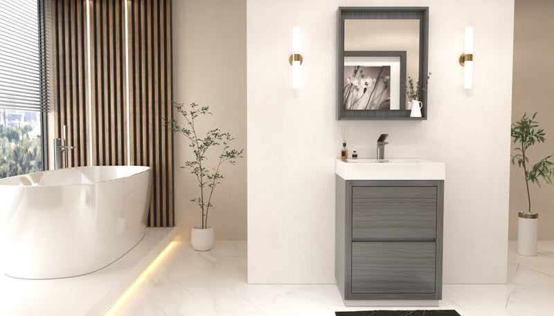 Kube Bath Bliss 24" Vulcan Ash Grey Free Standing Modern Bathroom Vanity - FMB24-VAG