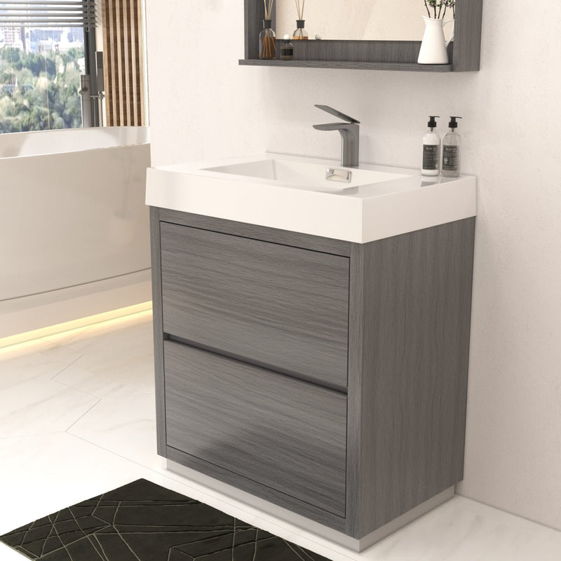 Kube Bath Bliss 30" Vulcan Ash Grey Free Standing Modern Bathroom Vanity - FMB30-VAG