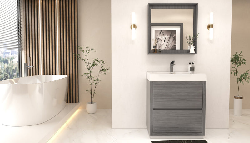 Kube Bath Bliss 30" Vulcan Ash Grey Free Standing Modern Bathroom Vanity - FMB30-VAG