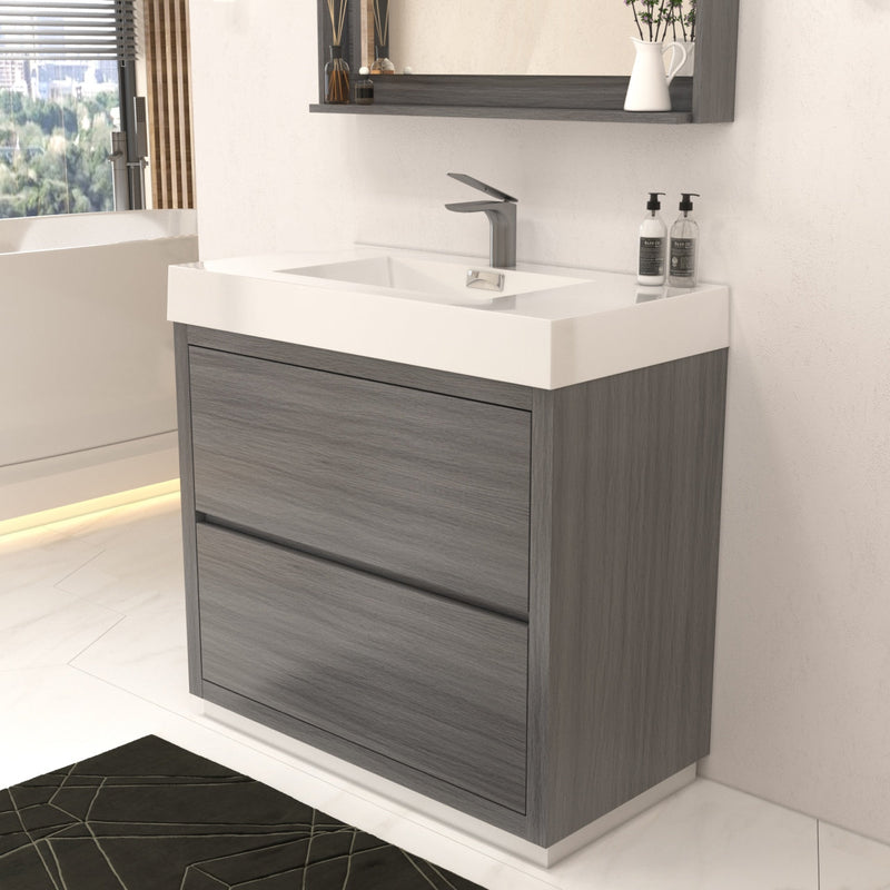Kube Bath Bliss 36" Vulcan Ash Grey Free Standing Modern Bathroom Vanity - FMB36-VAG