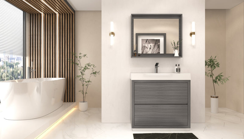 Kube Bath Bliss 36" Vulcan Ash Grey Free Standing Modern Bathroom Vanity - FMB36-VAG