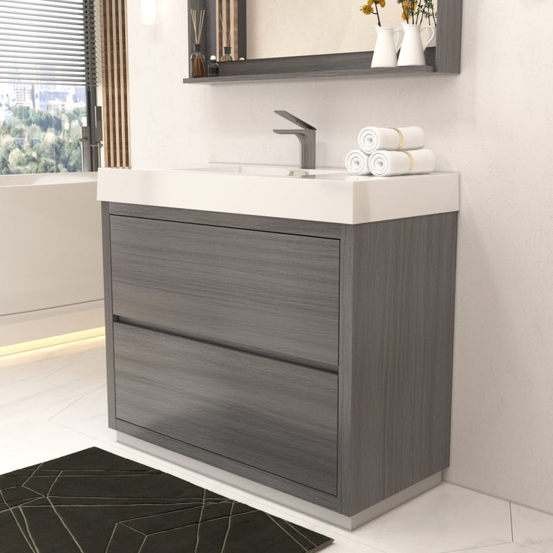 Kube Bath Bliss 40" Vulcan Ash Grey Free Standing Modern Bathroom Vanity - FMB40-VAG