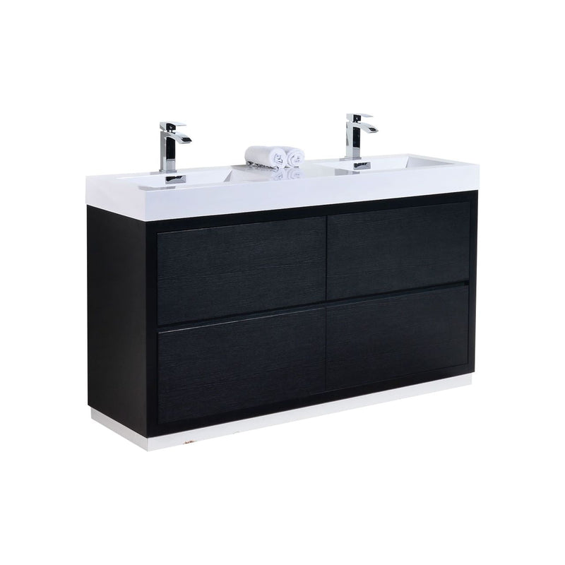 Kube Bath Bliss 60" Double Sink Black Free Standing Modern Bathroom Vanity - FMB60D-BK