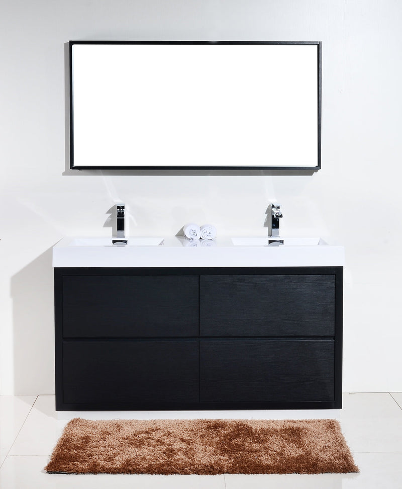 Kube Bath Bliss 60" Double Sink Black Free Standing Modern Bathroom Vanity - FMB60D-BK