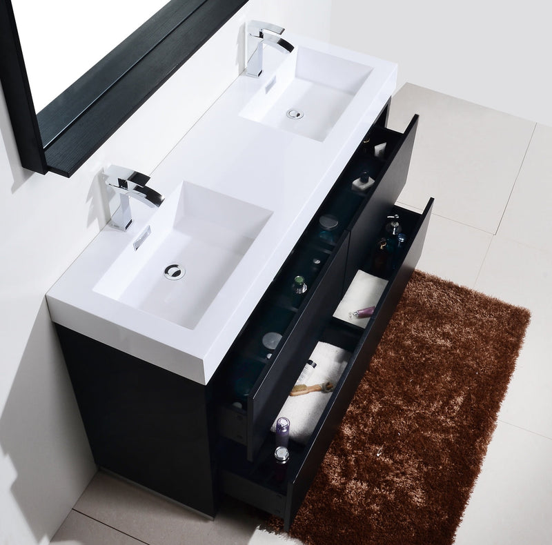 Kube Bath Bliss 60" Double Sink Black Free Standing Modern Bathroom Vanity - FMB60D-BK