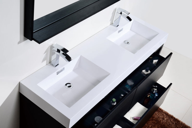 Kube Bath Bliss 60" Double Sink Black Free Standing Modern Bathroom Vanity - FMB60D-BK