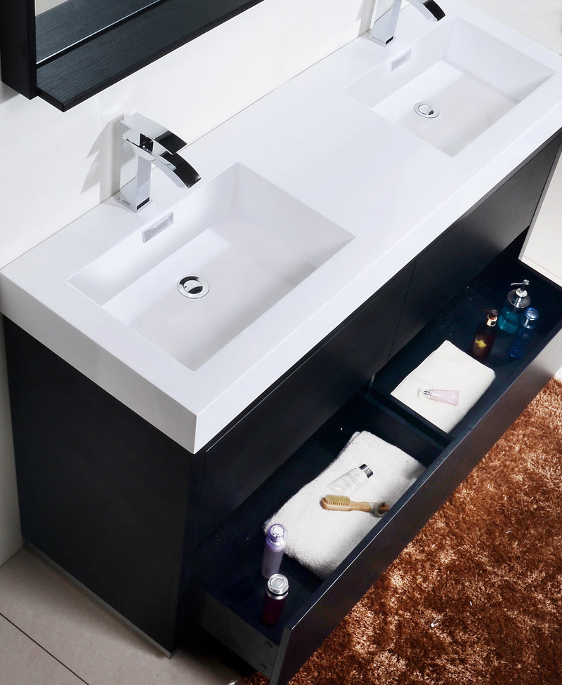 Kube Bath Bliss 60" Double Sink Black Free Standing Modern Bathroom Vanity - FMB60D-BK