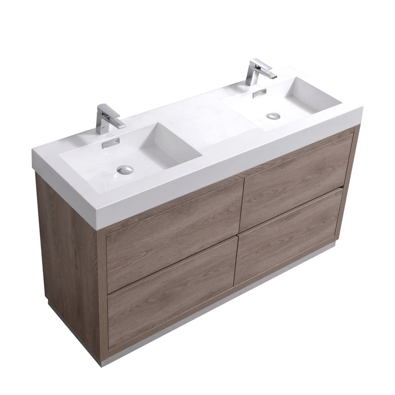 Kube Bath Bliss 60" Double Sink Butternut Free Standing Modern Bathroom Vanity - FMB60D-BTN