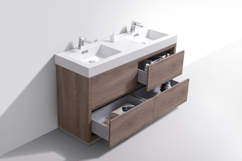 Kube Bath Bliss 60" Double Sink Butternut Free Standing Modern Bathroom Vanity - FMB60D-BTN