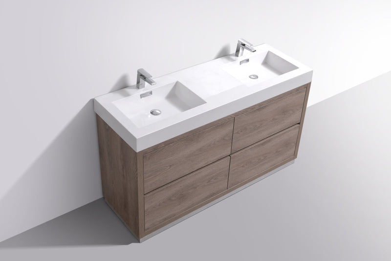 Kube Bath Bliss 60" Double Sink Butternut Free Standing Modern Bathroom Vanity - FMB60D-BTN