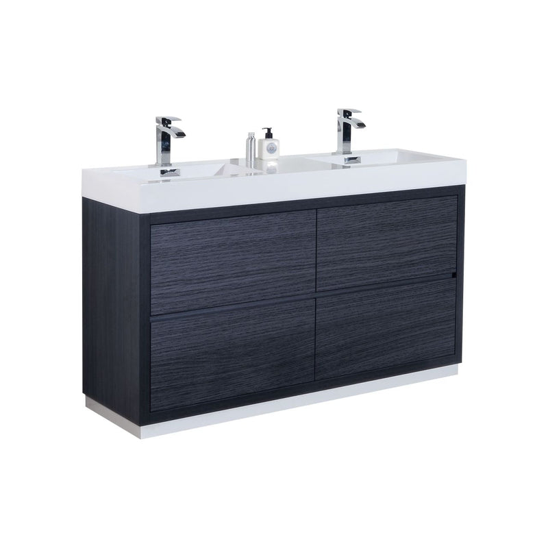 Kube Bath Bliss 60" Double Sink Gray Oak Free Standing Modern Bathroom Vanity - FMB60D-GO