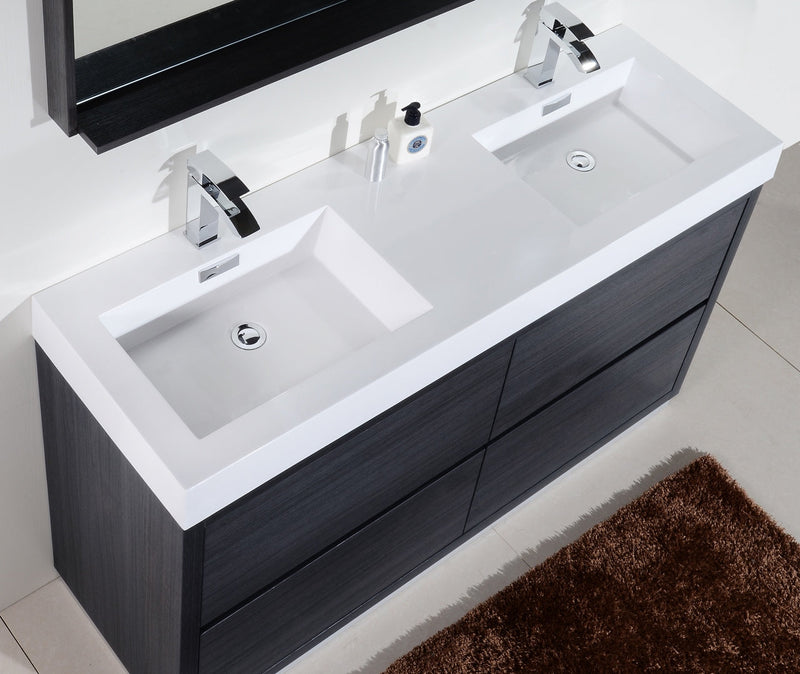 Kube Bath Bliss 60" Double Sink Gray Oak Free Standing Modern Bathroom Vanity - FMB60D-GO