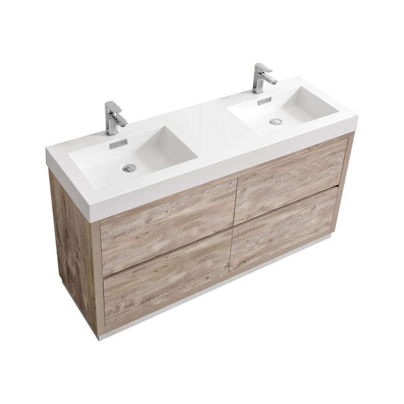 Kube Bath Bliss 60" Double Sink Nature Wood Free Standing Modern Bathroom Vanity - FMB60D-NW