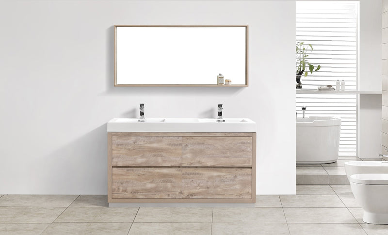 Kube Bath Bliss 60" Double Sink Nature Wood Free Standing Modern Bathroom Vanity - FMB60D-NW