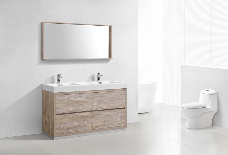 Kube Bath Bliss 60" Double Sink Nature Wood Free Standing Modern Bathroom Vanity - FMB60D-NW