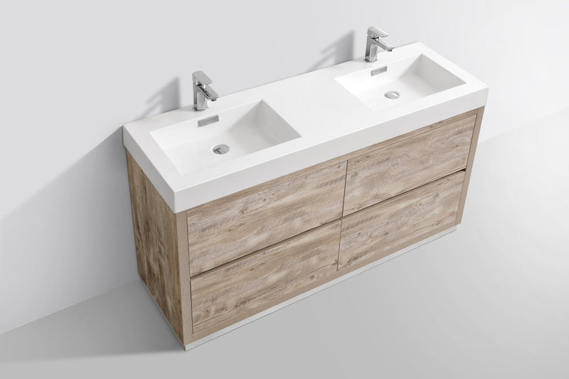 Kube Bath Bliss 60" Double Sink Nature Wood Free Standing Modern Bathroom Vanity - FMB60D-NW