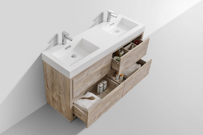 Kube Bath Bliss 60" Double Sink Nature Wood Free Standing Modern Bathroom Vanity - FMB60D-NW
