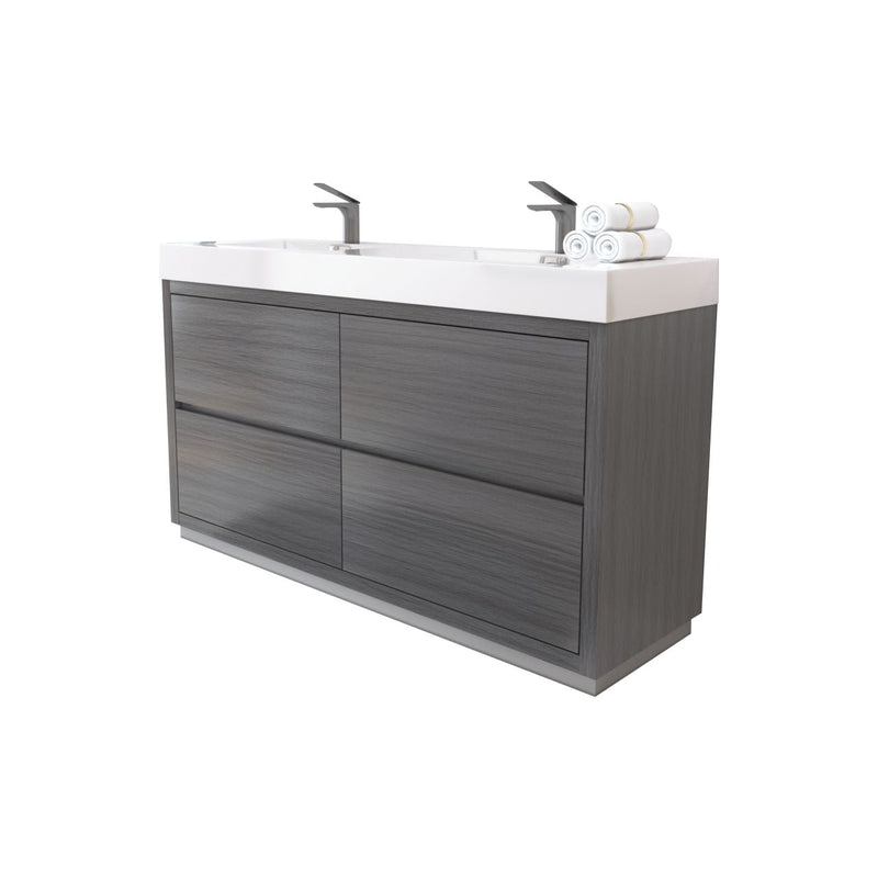 Kube Bath Bliss 60" Double Sink Vulcan Ash Grey Free Standing Modern Bathroom Vanity - FMB60D-VAG