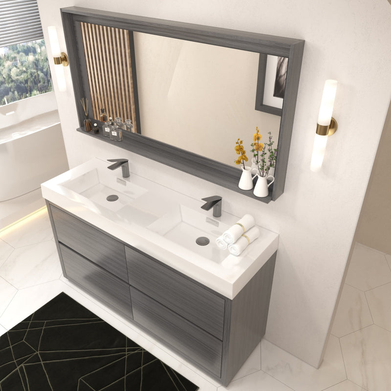 Kube Bath Bliss 60" Double Sink Vulcan Ash Grey Free Standing Modern Bathroom Vanity - FMB60D-VAG