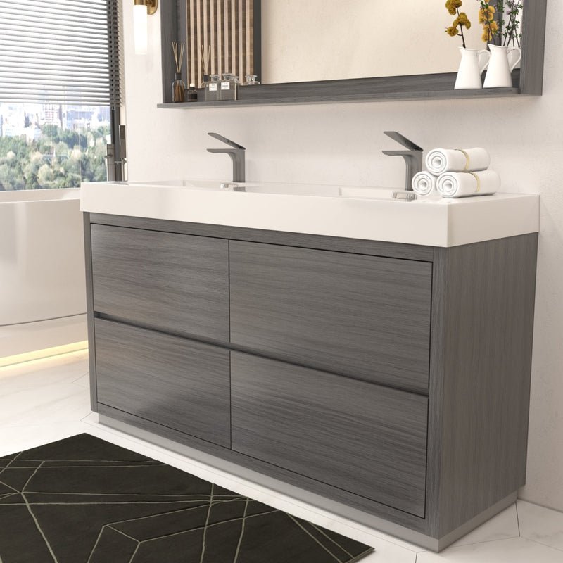 Kube Bath Bliss 60" Double Sink Vulcan Ash Grey Free Standing Modern Bathroom Vanity - FMB60D-VAG