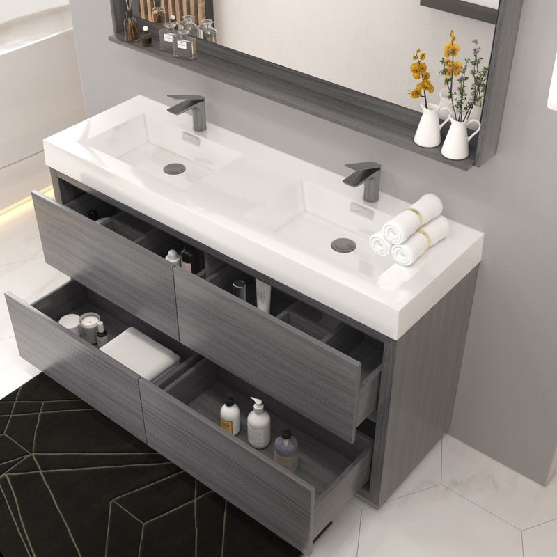 Kube Bath Bliss 60" Double Sink Vulcan Ash Grey Free Standing Modern Bathroom Vanity - FMB60D-VAG
