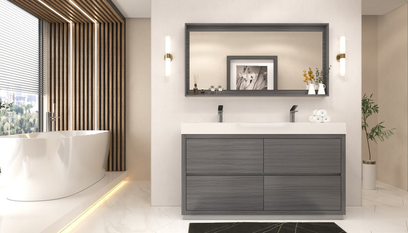 Kube Bath Bliss 60" Double Sink Vulcan Ash Grey Free Standing Modern Bathroom Vanity - FMB60D-VAG