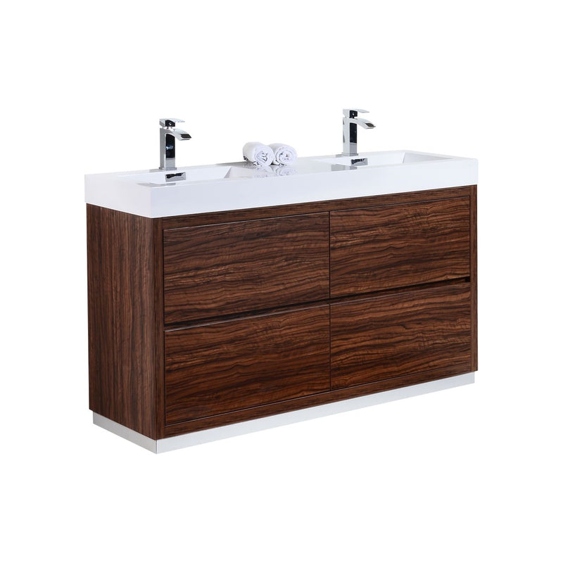 Kube Bath Bliss 60" Double Sink Walnut Free Standing Modern Bathroom Vanity - FMB60D-WNT