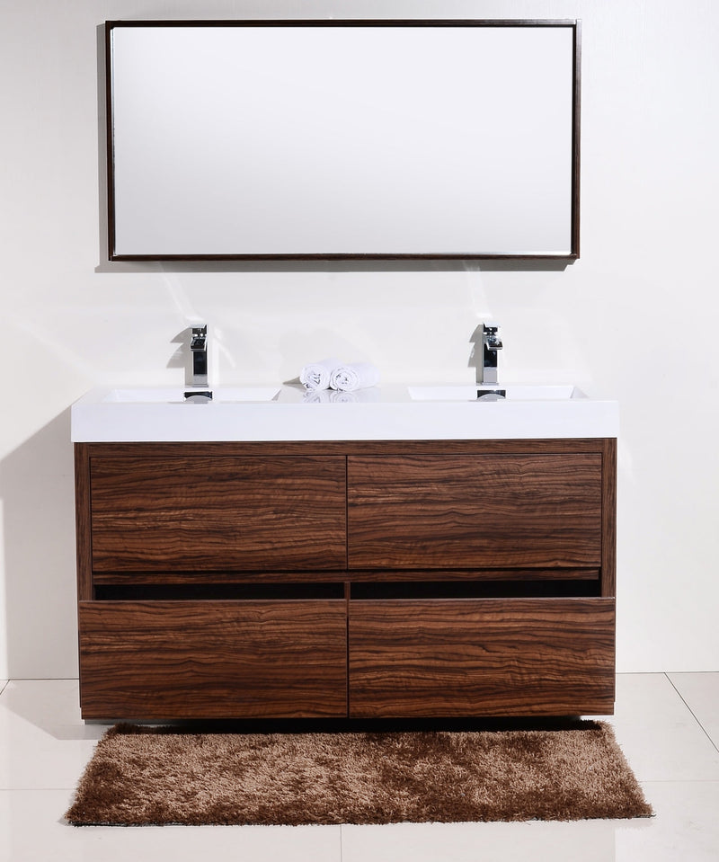 Kube Bath Bliss 60" Double Sink Walnut Free Standing Modern Bathroom Vanity - FMB60D-WNT