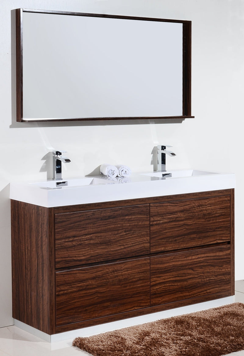 Kube Bath Bliss 60" Double Sink Walnut Free Standing Modern Bathroom Vanity - FMB60D-WNT