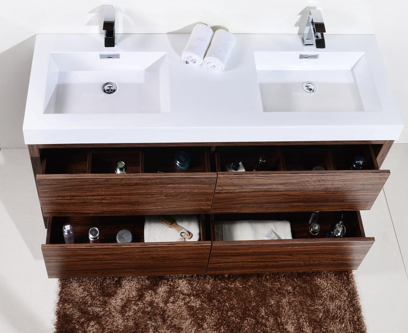 Kube Bath Bliss 60" Double Sink Walnut Free Standing Modern Bathroom Vanity - FMB60D-WNT