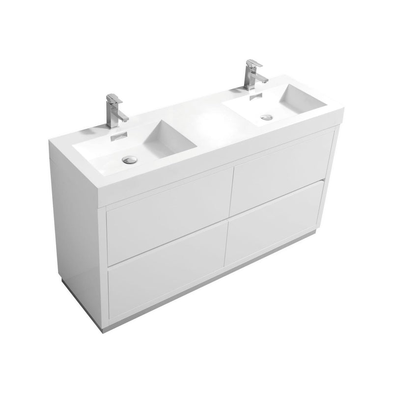 Kube Bath Bliss 60" Double Sink High Gloss White Free Standing Modern Bathroom Vanity - FMB60D-GW