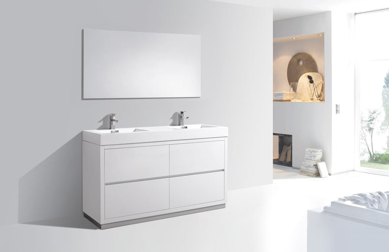 Kube Bath Bliss 60" Double Sink High Gloss White Free Standing Modern Bathroom Vanity - FMB60D-GW