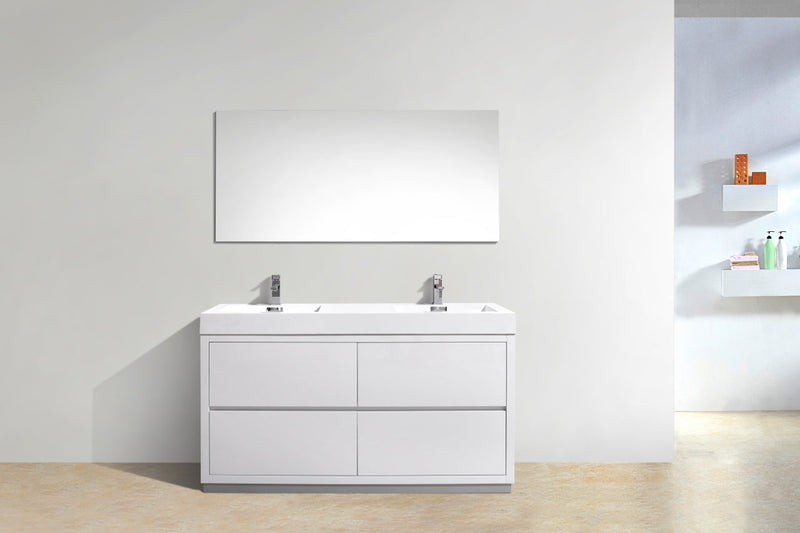 Kube Bath Bliss 60" Double Sink High Gloss White Free Standing Modern Bathroom Vanity - FMB60D-GW