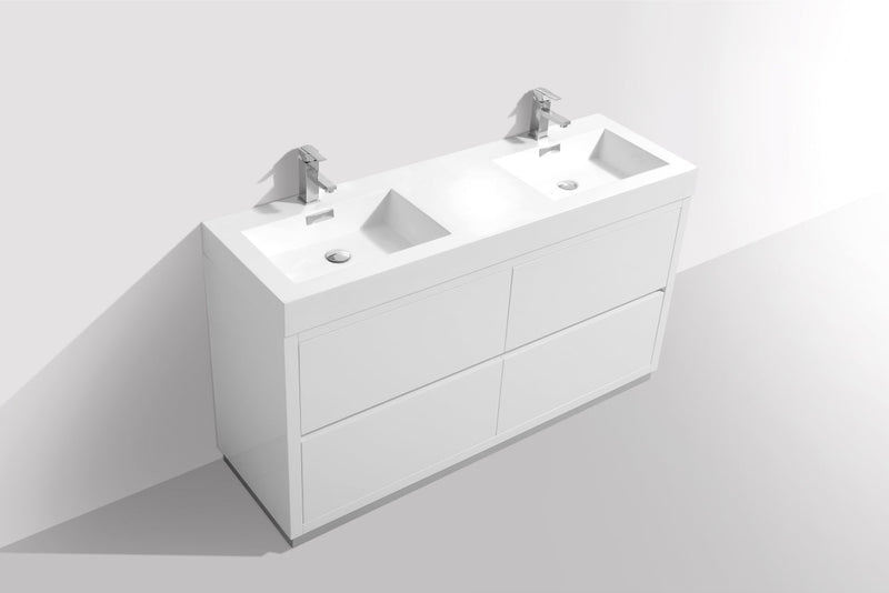 Kube Bath Bliss 60" Double Sink High Gloss White Free Standing Modern Bathroom Vanity - FMB60D-GW