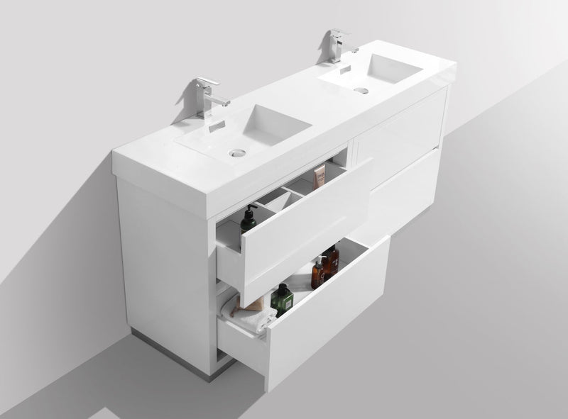 Kube Bath Bliss 60" Double Sink High Gloss White Free Standing Modern Bathroom Vanity - FMB60D-GW