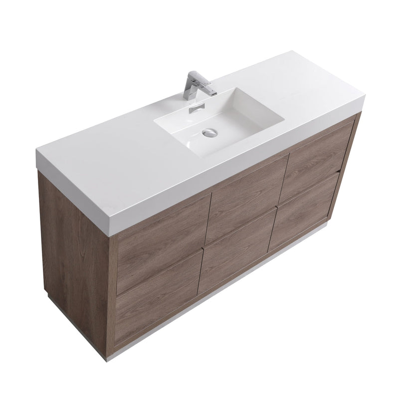 Kube Bath Bliss 60" Single Sink Butternut Free Standing Modern Bathroom Vanity - FMB60S-BTN