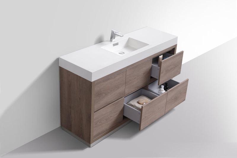 Kube Bath Bliss 60" Single Sink Butternut Free Standing Modern Bathroom Vanity - FMB60S-BTN