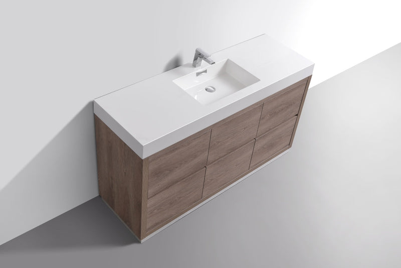 Kube Bath Bliss 60" Single Sink Butternut Free Standing Modern Bathroom Vanity - FMB60S-BTN
