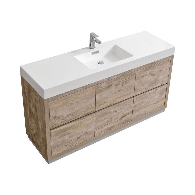Kube Bath Bliss 60" Single Sink Nature Wood Free Standing Modern Bathroom Vanity - FMB60S-NW