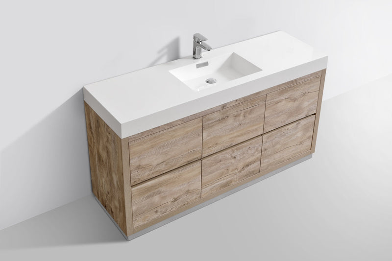 Kube Bath Bliss 60" Single Sink Nature Wood Free Standing Modern Bathroom Vanity - FMB60S-NW