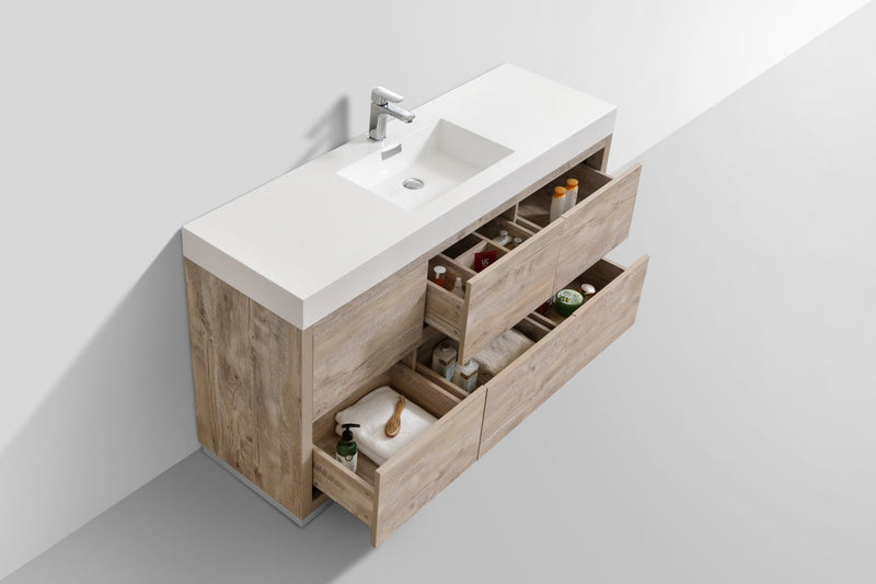 Kube Bath Bliss 60" Single Sink Nature Wood Free Standing Modern Bathroom Vanity - FMB60S-NW