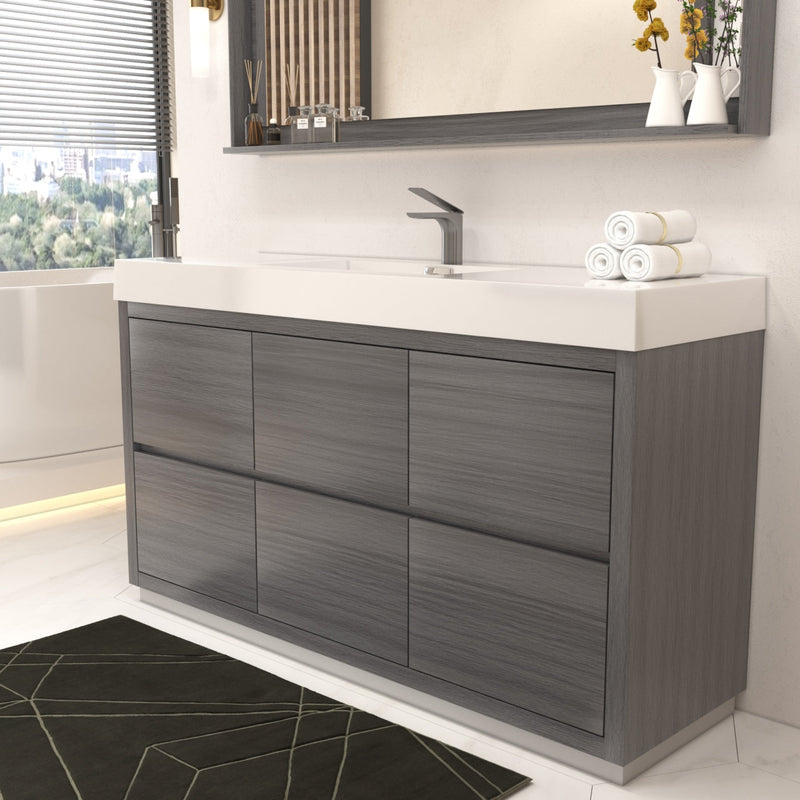 Kube Bath Bliss 60" Single Sink Vulcan Ash Grey Free Standing Modern Bathroom Vanity - FMB60S-VAG