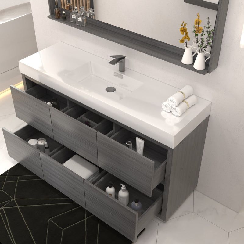 Kube Bath Bliss 60" Single Sink Vulcan Ash Grey Free Standing Modern Bathroom Vanity - FMB60S-VAG