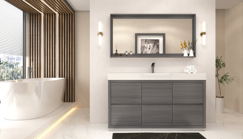 Kube Bath Bliss 60" Single Sink Vulcan Ash Grey Free Standing Modern Bathroom Vanity - FMB60S-VAG